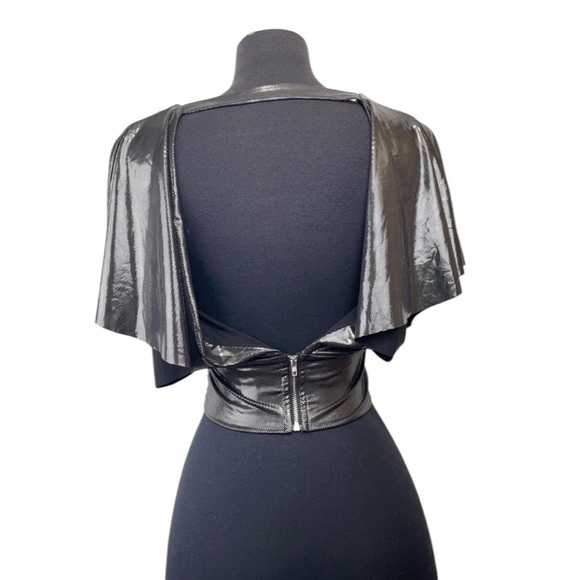 Aqua Luxe Metallic Flutter Sleeves & Ruched Waist Elegance Deep V Neck – SZ XS - Picture 5 of 16